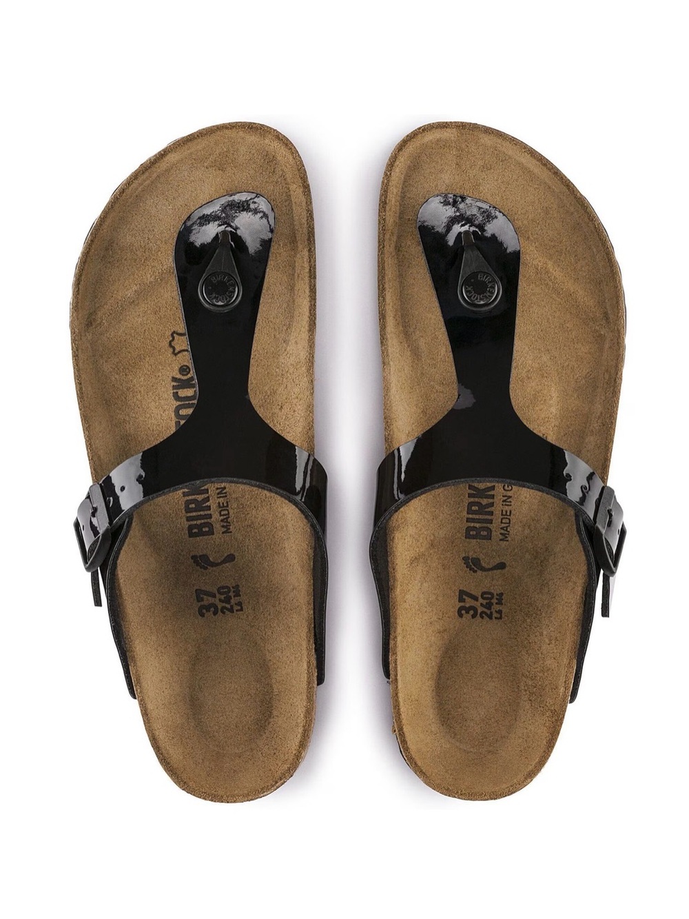 Birkenstock Gizeh Patent Thong Sandals in Black size 39